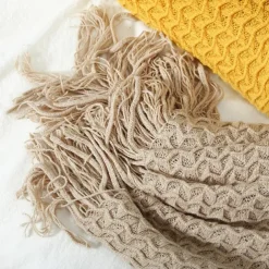 Throw Blankets for Couch with Tassel,Burnt Orange Knitted Throw Blanket for Bed, Super Soft Warm Large Throws for Home