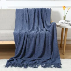 Throw Blankets for Couch with Tassel,Burnt Orange Knitted Throw Blanket for Bed, Super Soft Warm Large Throws for Home