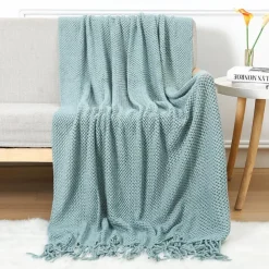 Throw Blankets for Couch with Tassel,Burnt Orange Knitted Throw Blanket for Bed, Super Soft Warm Large Throws for Home