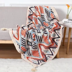 Throw Blankets for Couch with Tassel,Burnt Orange Knitted Throw Blanket for Bed, Super Soft Warm Large Throws for Home