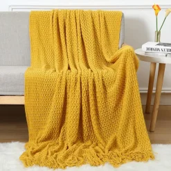 Throw Blankets for Couch with Tassel,Burnt Orange Knitted Throw Blanket for Bed, Super Soft Warm Large Throws for Home