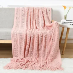 Throw Blankets for Couch with Tassel,Burnt Orange Knitted Throw Blanket for Bed, Super Soft Warm Large Throws for Home