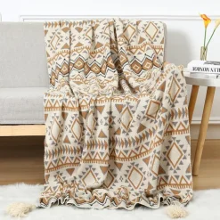 Throw Blankets for Couch with Tassel,Burnt Orange Knitted Throw Blanket for Bed, Super Soft Warm Large Throws for Home