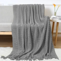 Throw Blankets for Couch with Tassel,Burnt Orange Knitted Throw Blanket for Bed, Super Soft Warm Large Throws for Home