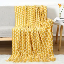 Throw Blankets for Couch with Tassel,Burnt Orange Knitted Throw Blanket for Bed, Super Soft Warm Large Throws for Home