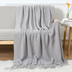 Throw Blankets for Couch with Tassel,Burnt Orange Knitted Throw Blanket for Bed, Super Soft Warm Large Throws for Home