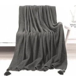 Throw Blankets for Couch with Tassel,Burnt Orange Knitted Throw Blanket for Bed, Super Soft Warm Large Throws for Home