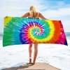 Tie Dye Beach Towel, Sand Free Hippie Color Beach Towels Oversized, Sup Soft Large Bath Towel, Water Absorbent Bathroom Towel for Men, Women, Travel, Swim, Camp, 32 x 64 Inch