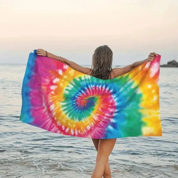 Tie Dye Beach Towel, Sand Free Hippie Color Beach Towels Oversized, Sup Soft Large Bath Towel, Water Absorbent Bathroom Towel for Men, Women, Travel, Swim, Camp, 32 x 64 Inch