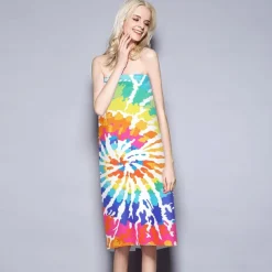 Tie Dye Beach Towel, Sand Free Hippie Color Beach Towels Oversized, Sup Soft Large Bath Towel, Water Absorbent Bathroom Towel for Men, Women, Travel, Swim, Camp, 32 x 64 Inch