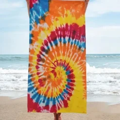 Tie Dye Beach Towel, Sand Free Hippie Color Beach Towels Oversized, Sup Soft Large Bath Towel, Water Absorbent Bathroom Towel for Men, Women, Travel, Swim, Camp, 32 x 64 Inch