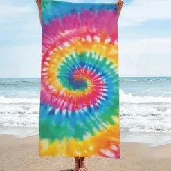 Tie Dye Beach Towel, Sand Free Hippie Color Beach Towels Oversized, Sup Soft Large Bath Towel, Water Absorbent Bathroom Towel for Men, Women, Travel, Swim, Camp, 32 x 64 Inch