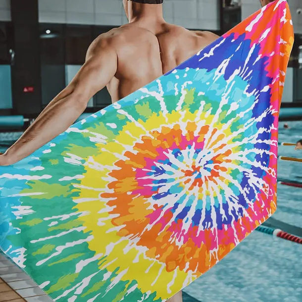 Tie Dye Beach Towel, Sand Free Hippie Color Beach Towels Oversized, Sup Soft Large Bath Towel, Water Absorbent Bathroom Towel for Men, Women, Travel, Swim, Camp, 32 x 64 Inch