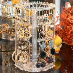 4-Tier 360°Rotating Earrings Holder, rotating jewelry display stand ear clip earrings earrings jewelry storage box hanging necklace shelf