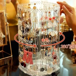 4-Tier 360°Rotating Earrings Holder, rotating jewelry display stand ear clip earrings earrings jewelry storage box hanging necklace shelf