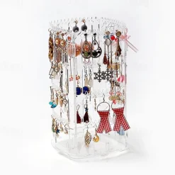 4-Tier 360°Rotating Earrings Holder, rotating jewelry display stand ear clip earrings earrings jewelry storage box hanging necklace shelf