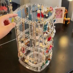4-Tier 360°Rotating Earrings Holder, rotating jewelry display stand ear clip earrings earrings jewelry storage box hanging necklace shelf
