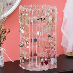 4-Tier 360°Rotating Earrings Holder, rotating jewelry display stand ear clip earrings earrings jewelry storage box hanging necklace shelf