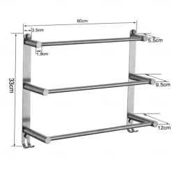 3-Tier Towel Rack,Towel Bar Towel Rail Stainless Steel Wall Mounted Towel Bar Storage Shelf for Bathroom 60cm Towel Holder Towel Hanger(Black/Chrome/Brushed Golden/Brushed Nickel)