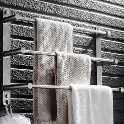3-Tier Towel Rail with Hooks for Bathroom Wall Mounted Stainless Steel Towel Bar Brushed Nickel Towel Rack Rustproof Towel Bar 40/50/60CM(Silvery)