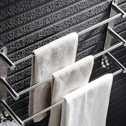 3-Tier Towel Rail with Hooks for Bathroom Wall Mounted Stainless Steel Towel Bar Brushed Nickel Towel Rack Rustproof Towel Bar 40/50/60CM(Silvery)