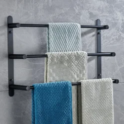 3-Tier Towel Towel Rail ,Wall Mounted Stainless Steel Towel Rack Storage Shelf for Bathroom 30cm~70cm Towel Bar Towel Rail Towel Hanger(Matte Black/Chrome)