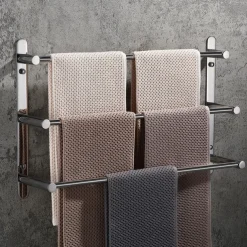 3-Tier Towel Towel Rail ,Wall Mounted Stainless Steel Towel Rack Storage Shelf for Bathroom 30cm~70cm Towel Bar Towel Rail Towel Hanger(Matte Black/Chrome)