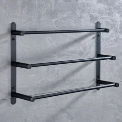 3-Tier Towel Towel Rail ,Wall Mounted Stainless Steel Towel Rack Storage Shelf for Bathroom 30cm~70cm Towel Bar Towel Rail Towel Hanger(Matte Black/Chrome)