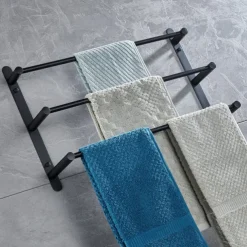 3-Tier Towel Towel Rail ,Wall Mounted Stainless Steel Towel Rack Storage Shelf for Bathroom 30cm~70cm Towel Bar Towel Rail Towel Hanger(Matte Black/Chrome)
