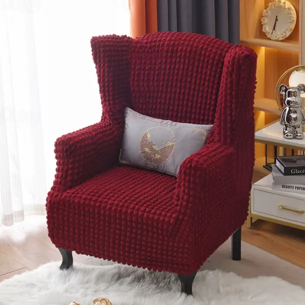 Tiger Stool Cover Burgundy Seersucker Soft Elastic Modern All-wrap Tiger Bench Cover Stool Cover Plaid Sofa Chair Cover