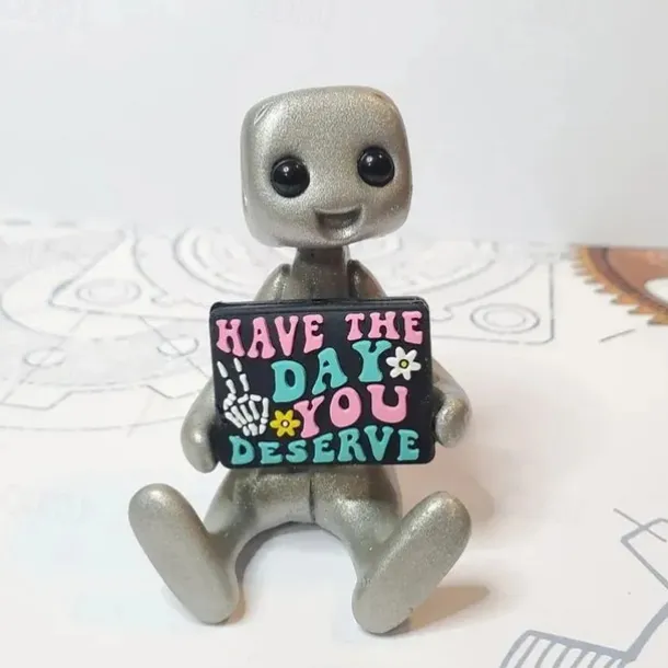 Tiny Robot Figure with Slogan - Your Anxiety is A Lying H*e Robot, Inspirational Cute Fun Office Desk Decorations