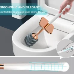 Toilet Brush And Holder, Elegant Silicone Toilet Bowl Brush Set With Ergonomic Long Handle, Modern Bathroom Decor Cleaning Accessories, Durable, Deep Cleaning, Black & White