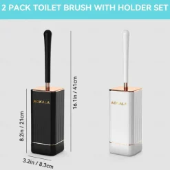 Toilet Brush And Holder, Elegant Silicone Toilet Bowl Brush Set With Ergonomic Long Handle, Modern Bathroom Decor Cleaning Accessories, Durable, Deep Cleaning, Black & White