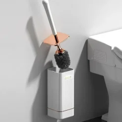 Toilet Brush And Holder, Elegant Silicone Toilet Bowl Brush Set With Ergonomic Long Handle, Modern Bathroom Decor Cleaning Accessories, Durable, Deep Cleaning, Black & White