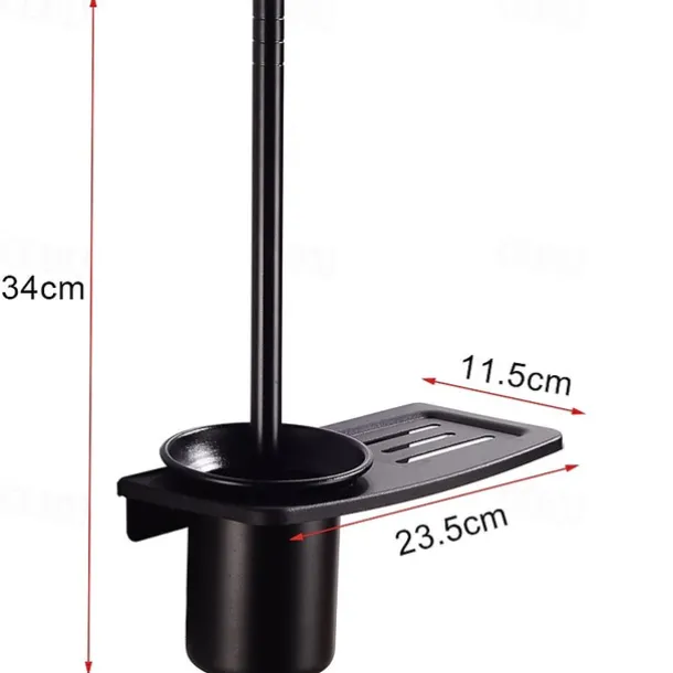 Toilet Brush Holder Set Aluminum Material Include Bathroom Toilet Brush and Toilet Brush Holder Wall Mounted Black 1Set