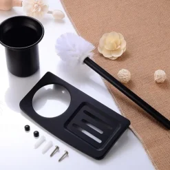 Toilet Brush Holder Set Aluminum Material Include Bathroom Toilet Brush and Toilet Brush Holder Wall Mounted Black 1Set