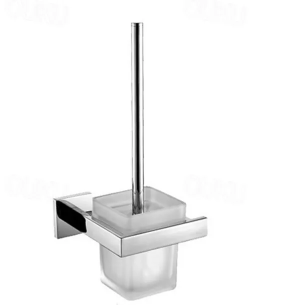 Toilet Brush Holder Set with Base New Design Modern Stainless Steel Wall Mounted Silvery 1pc