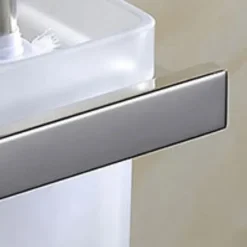 Toilet Brush Holder Set with Base New Design Modern Stainless Steel Wall Mounted Silvery 1pc