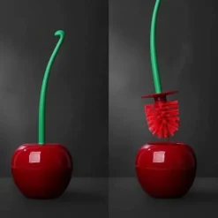 Toilet Brush with Holder, Red Cherry Shape, Long Handle Bathroom Cleaning Tool, Thick Bristles for Deep Cleaning, Rust-Resistant, Leakproof Base for Storage & Organization