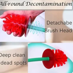 Toilet Brush with Holder, Red Cherry Shape, Long Handle Bathroom Cleaning Tool, Thick Bristles for Deep Cleaning, Rust-Resistant, Leakproof Base for Storage & Organization
