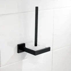Toilet Brush with Holder, Stainless Steel Wall Mounted Rubber Painted Toilet Bowl Brush and Holder for Bathroom