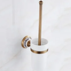 Toilet Brush with Holder,Antique Brass Ceramics Wall Mounted Rubber Painted Toilet Bowl Brush and Holder for Bathroom