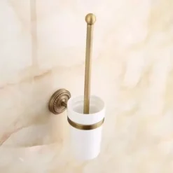 Toilet Brush with Holder,Antique Brass Ceramics Wall Mounted Rubber Painted Toilet Bowl Brush and Holder for Bathroom