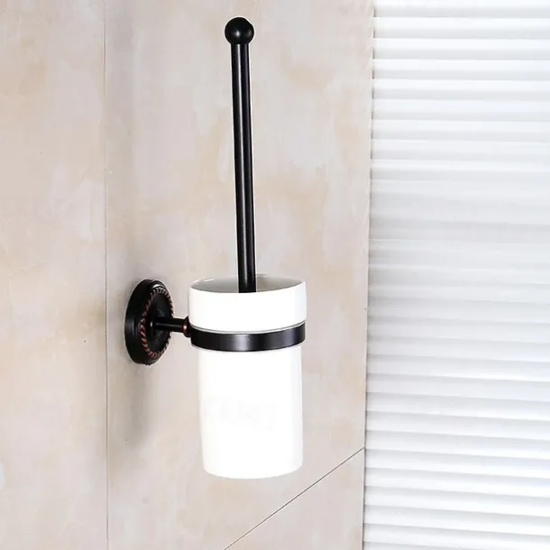 Toilet Brush with Holder,Antique Brass Wall Mounted Rubber Painted Toilet Bowl Brush and Holder for Bathroom