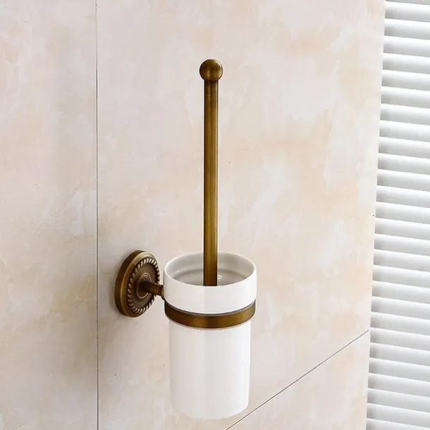 Toilet Brush with Holder,Antique Brass Wall Mounted Rubber Painted Toilet Bowl Brush and Holder for Bathroom