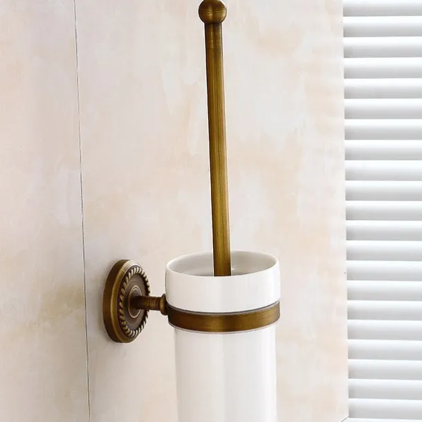 Toilet Brush with Holder,Antique Brass Wall Mounted Rubber Painted Toilet Bowl Brush and Holder for Bathroom