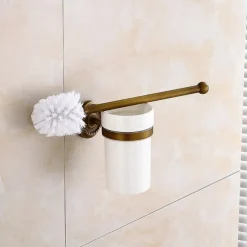 Toilet Brush with Holder,Antique Brass Wall Mounted Rubber Painted Toilet Bowl Brush and Holder for Bathroom