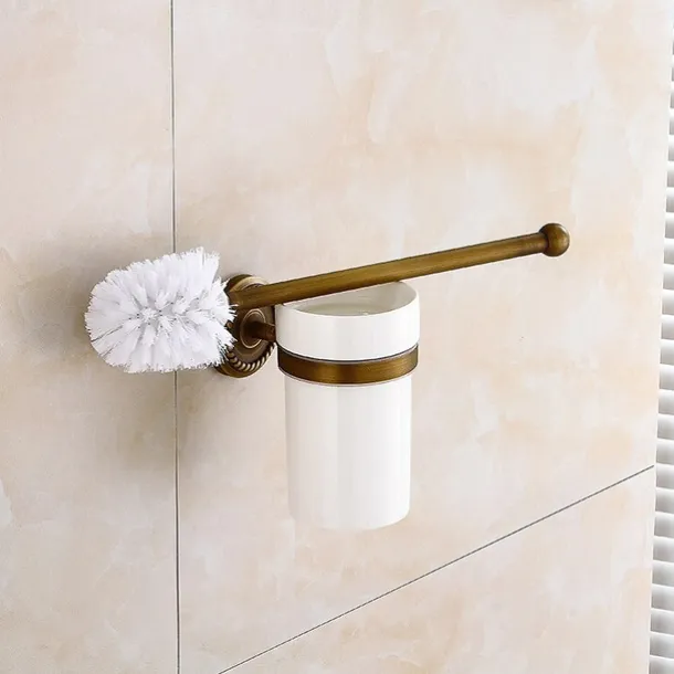 Toilet Brush with Holder,Antique Brass Wall Mounted Rubber Painted Toilet Bowl Brush and Holder for Bathroom
