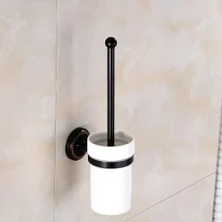 Toilet Brush with Holder,Antique Brass Wall Mounted Rubber Painted Toilet Bowl Brush and Holder for Bathroom