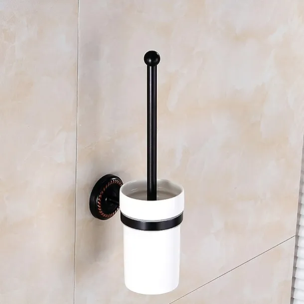 Toilet Brush with Holder,Antique Brass Wall Mounted Rubber Painted Toilet Bowl Brush and Holder for Bathroom